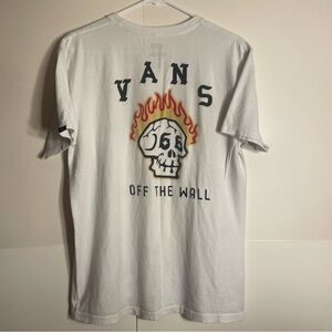 VANS Off The Wall Shirt Mens Size Medium Flames Skull White Short Sleeves